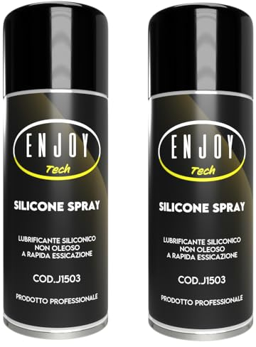 ENJOY TECH - Silicone Spray Lubrificante Professionale, Protezione Anticorrosione e Impermeabile, Riduce l'Atrito e Asciuga Rapidamente, Compatibile con Vari Materiali, 2x400 ml, Made in Italy