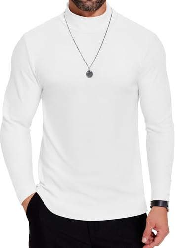 COOFANDY Mens Turtleneck Jumper Long Sleeve Tops Sweater Undershirt Winter Sweatshirt Lightweight Turtleneck Shirt Regular Fit White S