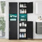 Hzuaneri Badezimmerschrank mit LED, Aufbewahrungsschrank mit Zwei Schranktüren, Verstellbare Einlegeböden, Hoher Schmaler Schrank für Badezimmer, Wohnzimmer, Waschküche, Schwarz SC28204X