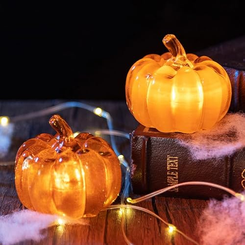 ACAREY Herbstdeko Kürbis Deko mit LED Licht, 2 Stück Herbst Deko Kürbis Laterne, Herbst Dekoration Halloween Deko Kürbis Beleuchtet Für Erntedankfest Halloween Weihnachten Tischdeko Innen Party