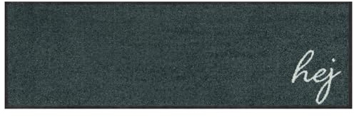 MOCAVI Mat Fußmatte Schuhparkplatz mit Rand waschbar außen & innen anthrazit 30x100 cm Hej Schuh-Teppich lang, schmal, Schuhe ausziehen, Deko sbereich innen, außen, Matte, Haustür, Stiefelmatte