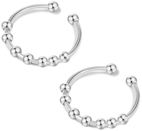 QZKJQDD Anxiety Ring Silber, Anti Stress, Shade Anxiety Ring, Edelstahl Angst, Stressring Ringe, für Panikattacken Daumenring,Finger Stimmungsring, Frauen(Silber-2 Stück)