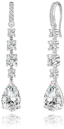 Orecchini Pendenti Argento Con Zirconi per Donna, Orecchini Pendenti Lunghi Con Cristallo, Elegante, Brillanti, AAA+ Strass, Orecchini a Gancio In Argento 925, Pendenti Con Goccia, Regalo di Gioielli