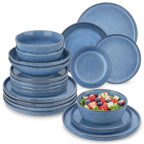 vancasso ANYA 24-delat set med tallrikar och skålar, middagsservis för 6, inkluderar keramiska middagstallrikar, desserttallrikar, soppskålar och flingskål, diskmaskin- och mikrovågsugnssäker, blå