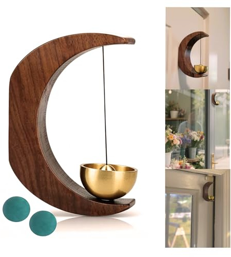 Qlindra Magnetic Door Chime,Moon Wooden Doorbell,Solid Brass Entry Alert,Hand-Tuned Walnut Door Bell for Home Shop Business,Housewarming Gift
