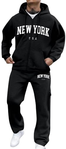 Hombre Chándales Conjunto New York USA Estampado Letras Sudadera con Informal y Pantalon Conjunto Sport 2 Piezas Uni Estilo Urbano Contemporaneo Confortable para un Look de Moda