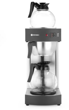 HENDI Macchina da caffè americano, per caffè macinato per filtro, incl. 100 filtri di carta e 2 caraffe in vetro da 1,8L, caffettiera a filtro, 230V, 1400W, 383x220x(H) 465mm, acciaio inossidabile