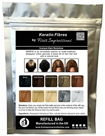 100% Natural Keratin Hair Fibre Refill For Hair Loss - Alopecia & Chemotherapy (100g, Dark Brown)