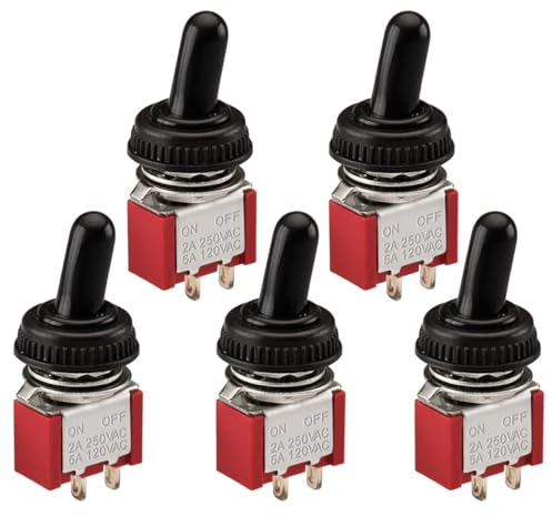 Heschen Miniature Interrupteur à bascule, MTS-101, On-OFF, SPST, 2 Broches, 2A 250V, 5A 120V, avec capuchon étanche, Lot de 5