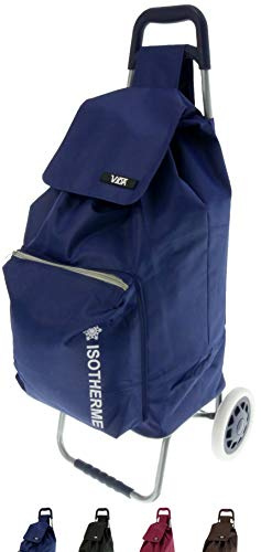 Chariot de Courses VIDA CV605 2 Roues Poche ISOTERME Leger Pratique Solide Pas Cher qualitatif Grosse contenance (Marine (Blue)) 2kg, 95x39x32cm