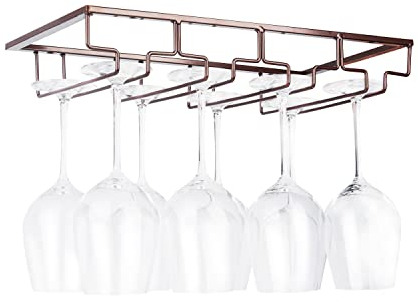 FOMANSH, Portabicchieri per bicchieri da vino; un supporto sottopensile per calici da vino a 4 scomparti in metallo, per bar e cucina, marrone