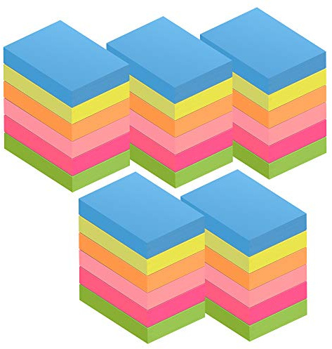 ZCZN Haftnotizen 51 x 38 mm Sticky Notes in 6 Neonfarben, Klebezettel Selbstklebende Haftnotizzettel 100 Blatt/Block, 30 Blöcke