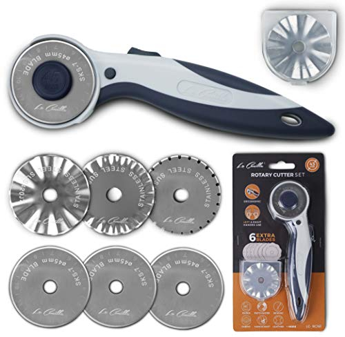 La Canilla Cutter Rotatorio Profesional 45mm + 6 Cuchillas para Cortar Telas de Costura, Patchwork Scrapbook y otros Materiales, Cortador Circular Rotativo, Manualidades Papel Kraft o Cuero