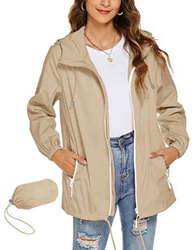 Rapbin Chubasquero para mujer, impermeable, ligero, cortavientos, plegable, con capucha, para correr al aire libre