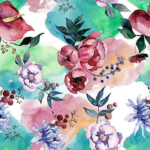 VaryPaper Aquarell Tapete Blumen Vintage 44.5cmx800cm Tropische Blätter Fototapete Selbstklebende Folie Retro Küchentapete Wand Abwaschbar Möbelfolie für Tische Wandtapete Wohnzimmer Badezimmer
