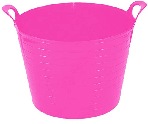 M1SS 26L Flexi Plastic Storage Tub with Strong Carry Handles, Pink | Heavy Duty Flexible Plastic Storage Basket, Laundry, Garden, Home, Toy & Multi-Purpose Tub