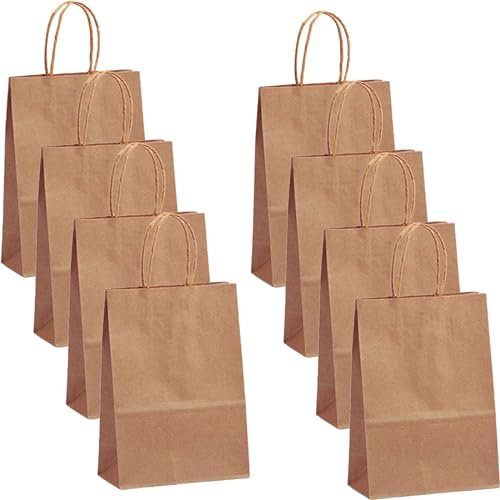 30 Stück Papiertüten Braun mit Henkel - Geschenktüten Klein mit Henkel, 15X8X21cm, Henkeltüten für Weihnachten, Hochzeitsfeier, Einkauf und Geburtstage