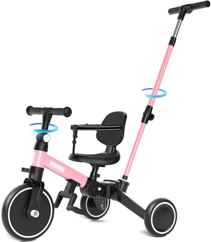 KORIMEFA Toddler Trike Tricycle for 1 2 3 years old with Push Handle, 5 in 1 Balance Bike Bicycle, Baby Infant Ride on Toy for Boys and Girls, Indoor Outdoor Gift Idea