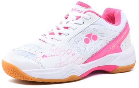 JiuQing Chaussures De Badminton Hommes Et Femmes Baskets D'intérieur Légères pour Squash Et Volley-Ball,Rose,39 EU