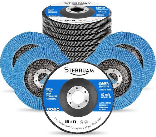 STEBRUAM 12 Pack 115mm Flap Discs 60 Grit,Professioanl T29Zirconia Grinding Disc for Sanding Metal Stainless Steel Wood