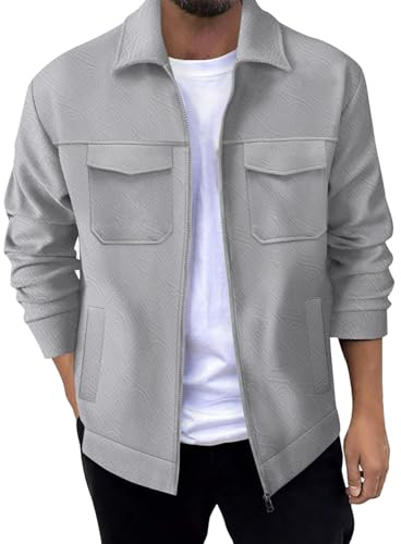 SOOUICKER Hemdjacke Herren Winter Reißverschluss Bomberjacke mit Kragen Arbeit Übergangsjacke Elegant Sweatjacke Hemd Ohne Kapuze Outdoorhemd Langarm Dicker Stoff