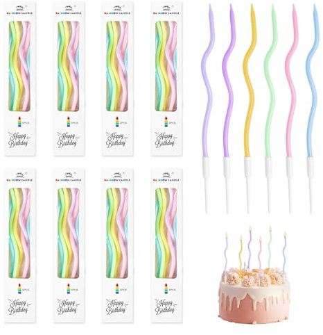 Dewfigs ㅤ Candeline Compleanno Morandi, Candele a Spirale Metalliche Lunghe e Sottili, 48 Pezzi, Ideali per Decorazioni di Torte di Compleanno, Matrimoni e Altri Eventi