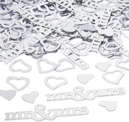 Mr and Mrs Confetti Silver Heart Confetti Wedding Table Decoration Wedding Heart Throwing Dinner Table Scatter for Bridal Showers Engagement Birthday Party Decor