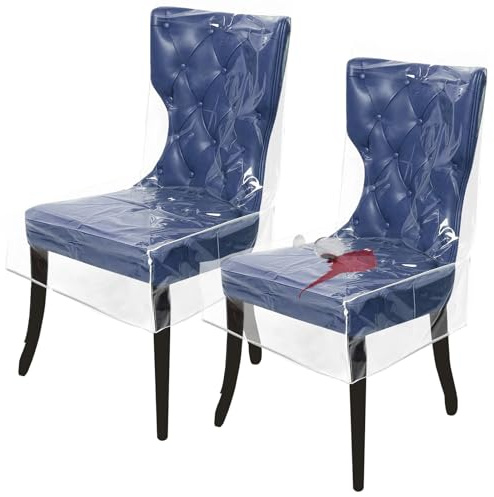 VAVPUP 2 Stück Stuhlbezüge aus Kunststoff,Wiederverwendbare wasserdicht Stuhlhussen für Esszimmerstühle,transparent dick Sitzschutz für Restaurant, Wohnzimmer,Schlafzimmer,Küche (2, transparente)