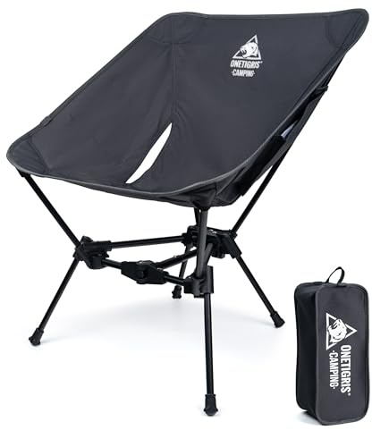 OneTigris TIGERBLADE Campingstol, vikbar 150 kg, fällstol, camping, lätt trekantig ram, vikbar stol, ultralätt, med 2 sidofickor för utomhusbruk, vandring (grå)