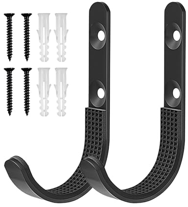 Multiuso J, Ganci J per riporre garage | Ganci da garage per carichi pesanti per ganci di stoccaggio con ancoraggi e viti | Utility Ganci J per montaggio a parete nera con semicircolare er a