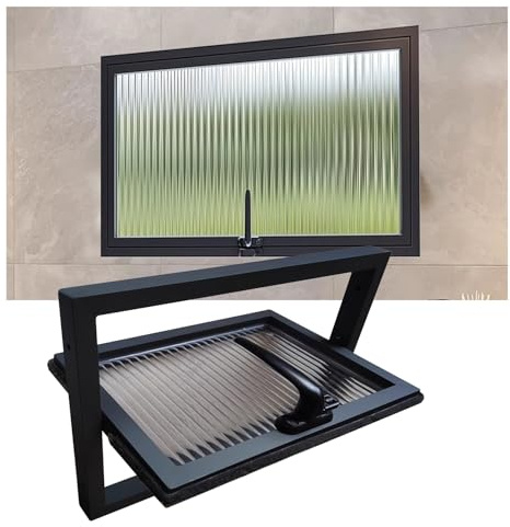 LYMGRZ Ventana empotrada para cobertizo con Marco de aleación de Aluminio y Vidrio de privacidad, rotación de 360°, iluminación, ventilación y Ventanas rectangulares pequeñas (Negra, 60 x 40 cm/23,