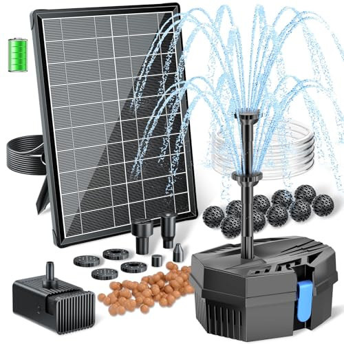 POPOSOAP Solar Fountain Pump with Pond Filter Kit Built-in 3000mAh Battery Backup, 8W Solar Water Fountain Pump, Pond Filters for Outdoor Ponds Bird Baths DIY Water Feature