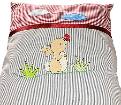Puppenbettwäsche 2-TLG. -Kissenset Hasenkind, Set mit Kaninchen-Stickbild