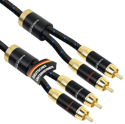 audio pirates by cammica Cinch Kabel 2x RCA-kontakter till 2x RCA-kontakter, ljudkabl | High-End ljudkabl med guldkontakter & integrerad splitterfunktion (2 meter)