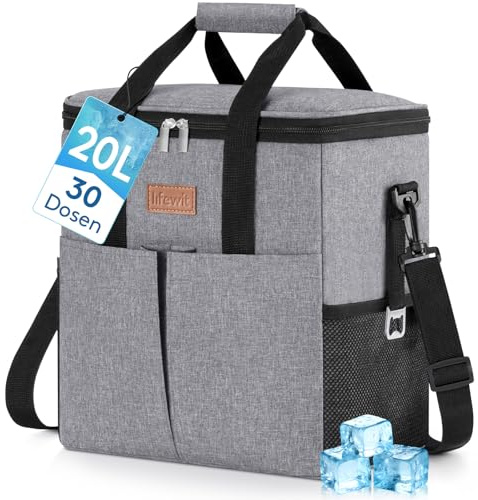 Lifewit Isolerad Kylväska Lunchväska 20L, Rymlig Läckagesäker Lunch Bag med Flera Fack, Återanvändbar Kylväska för Arbete, Strand, Picknick, Grå