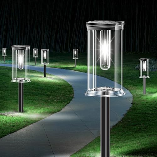 SOLARBABY 12 Pezzi Luci Solari da Giardino Esterno LED Bianco Freddo, Giardino Solari da IP65 Accensione Automatica, Illuminazione Funzionale per Vialetto, Percorso, Giardino e Cortile