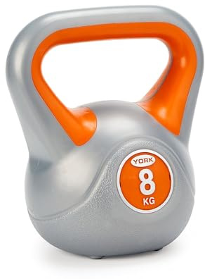 York Fitness Vinyl Kettlebell 8kg - Home Gym Equipment Perfect for Bodybuilding Weight Lifting Training Kettlebell, Orange