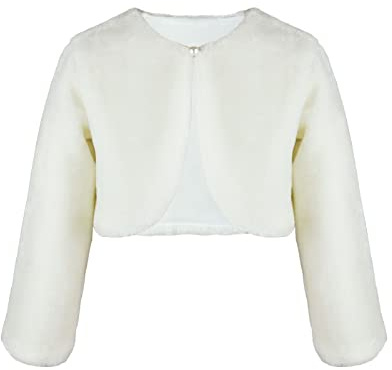 Flower Girl Dress Coat,Girl Cozy Faux Fur Bolero Shrug Accessories Princess Cape (L, Ivory)