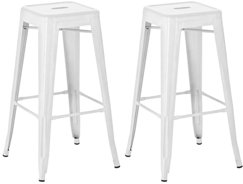 CLP Lot de 2 tabourets de Bar Joshua I Tabourets de Bar empilables en métal I Chaises de Bar avec Repose-Pieds I Hauteur d'assise 76 cm I Tabourets empilables, Couleur:Blanc