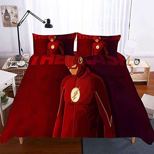 EU-VV Superhero Flash Cotton Bedding Set Bed Skirt+2 Pillowcases+Duvet Cover (Double(200x200cm),Hero 03)