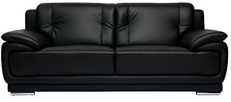 Miliboo Canapé Design 3 Places en Cuir Noir et Acier chromé Tamara