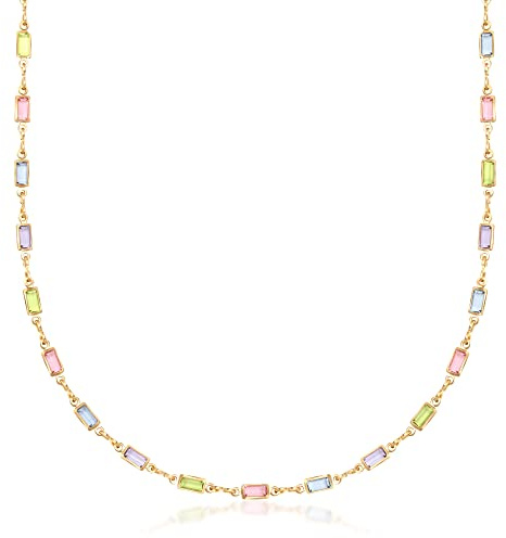 Barzel 18K Gold Plated Multi Stone Crystal Baguette Necklace for Women - Made In Brazil