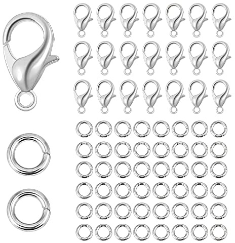 ALEXCRAFT Lobster Clasps, 250 PCS Silver Lobster Claw Clasps with 4mm Open Jump Rings Jewellery Making Kit, Metal Lobster Clasps Rings Connector for DIY Craft Jewelry Chains Making Claps