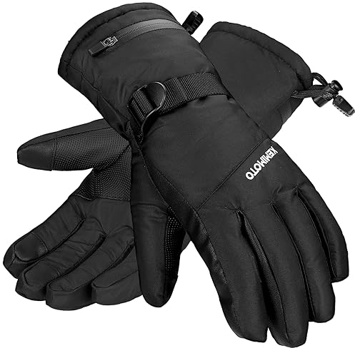 KEMIMOTO Skihandschuhe Herren Damen,wasserdichte Winterhandschuhe mit 3 Touch-Screen,Verstellbare Schnalle, Snowboard Handschuhe für Skifahren, Eislaufen, Radfahren(Schwarz)