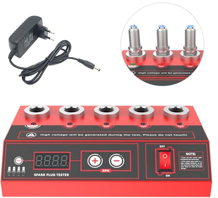 220V Fünf-Loch Kfz Zündkerzen Tester -MOTOCOCHE Auto-Zündkerzentester mit LCD-Anzeige für 12V Benzin-Fahrzeuge, 0-9000rpm Einstellbare Frequenz, Zündkerzen-Analysator Detektor für 12-14mm Zündkerzen