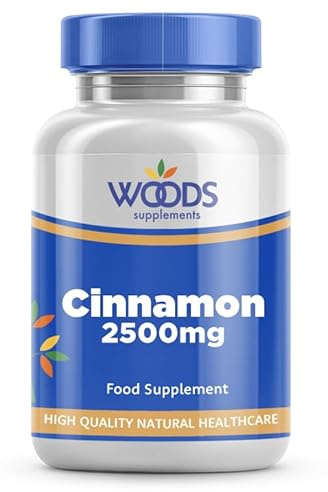 Cinnamon 2500mg (180 Capsules) from Woods Supplements | Equivalent of 2,500mg of Cinnamon in Each Capsule | with Added Chromium | Suitable for Vegetarians & Vegans