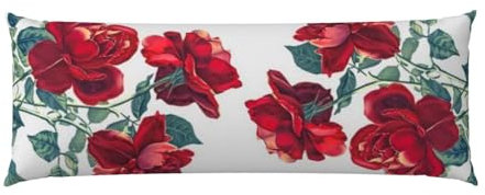 Langer Kissenbezug mit rotem Rosenmuster, 50,8 x 137,2 cm, weiche Nackenrolle, mit Reißverschluss, für Weihnachten, Jubiläen und mehr