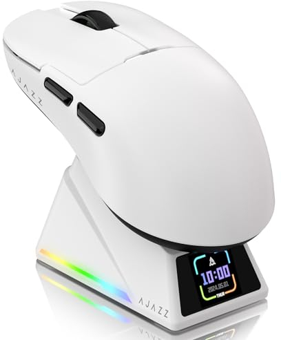 ATTACK SHARK Ajazz AJ159APEX PAW3950 Gaming-Maus, 42000 DPI, 8000Hz Kabellose Abfragerate, RGB-Magnetladestation mit Farbdisplay, 56g Superlight, 2,4G/BT/Kabelgebundene Gaming-Mouse, PC/Mac, Weiß