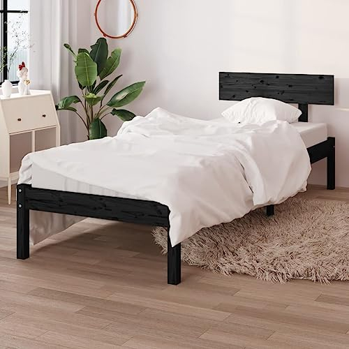 THOYTOUI Massivholzbett, Bettgestell Betten Tagesbett Bett Geeignet für Hotel Schlafzimmer Gästezimmer Wohnungen Schwarz 75x190 cm