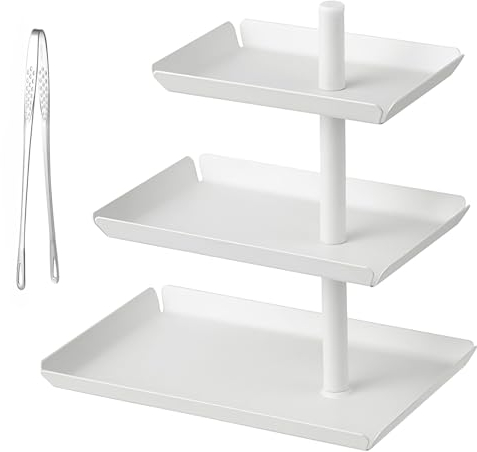 Weiß Obst Etagere mit 3 Etagen 360° Drehbares Obstschale Tortenständer Dessert Ständer für Unterhaltung Party Hochzeit Metall Servierplatte für Keks Brot Snacks（mit Brotklemme）
